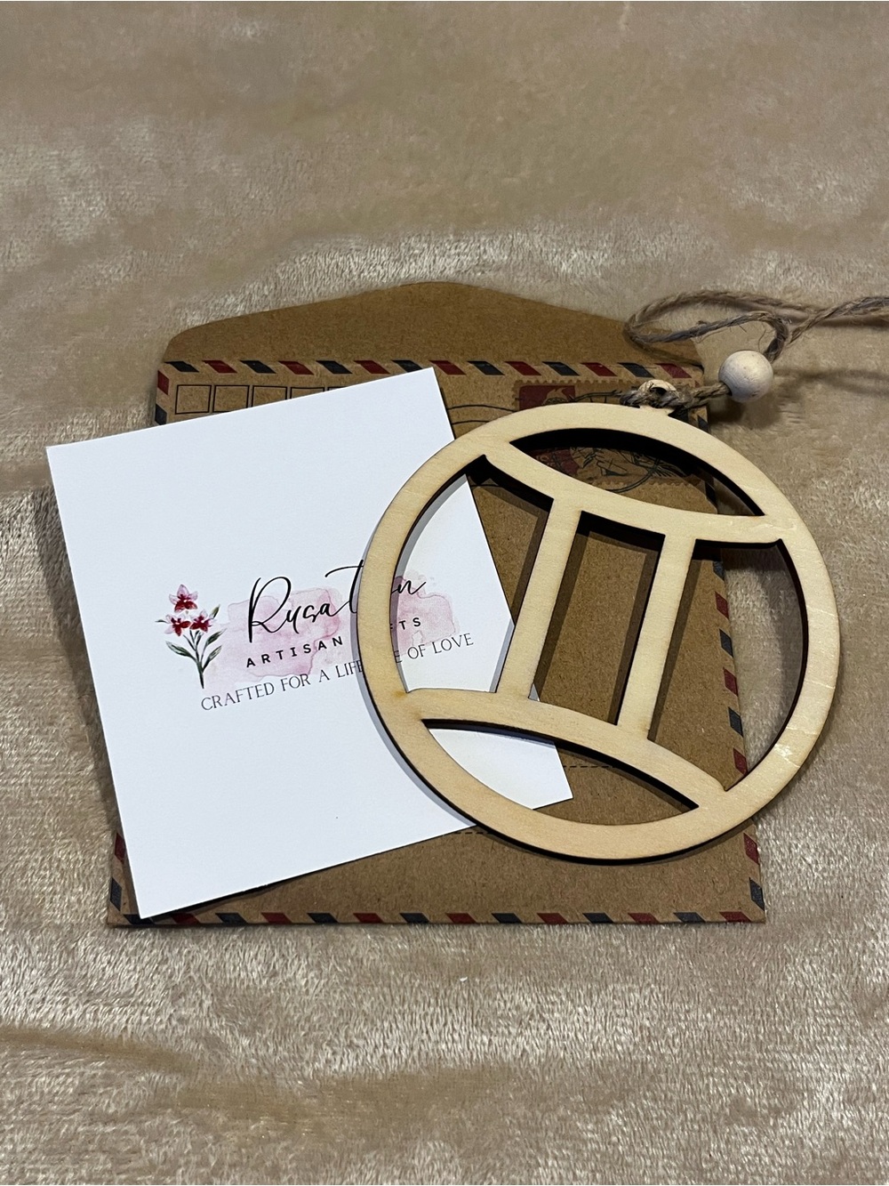 Wooden Gemini Zodiac Sign Hanging Ornament New